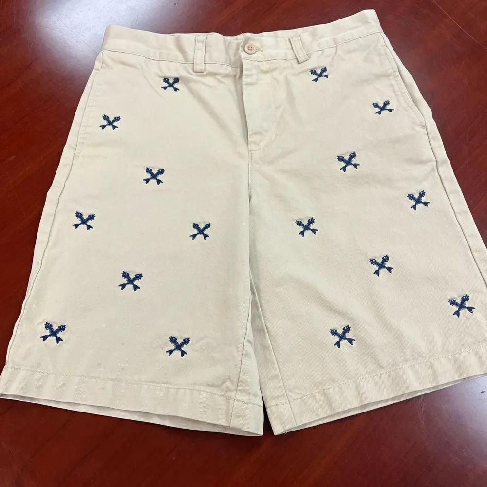 Vineyard Vines Tan Embroidered Fish Bone Bermuda Shorts sz 6